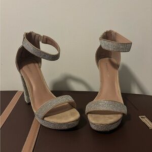 Madden Girl “Siren” Silver Rhinestone Block Heel Sandals
